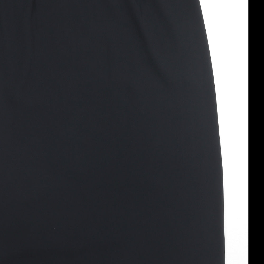 Marks and Spencer Womens Black Polyester A-Line Skirt Size 14 Zip - Side Slit(s)