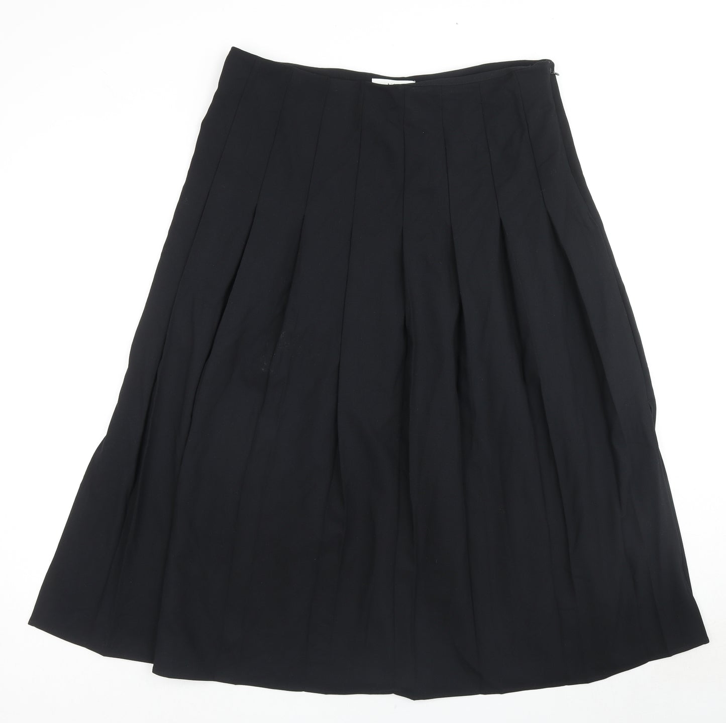 Marks and Spencer Womens Black Polyester Pleated Skirt Size 18 Zip - Side Slit(s)