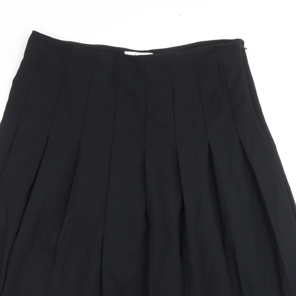 Marks and Spencer Womens Black Polyester Pleated Skirt Size 18 Zip - Side Slit(s)