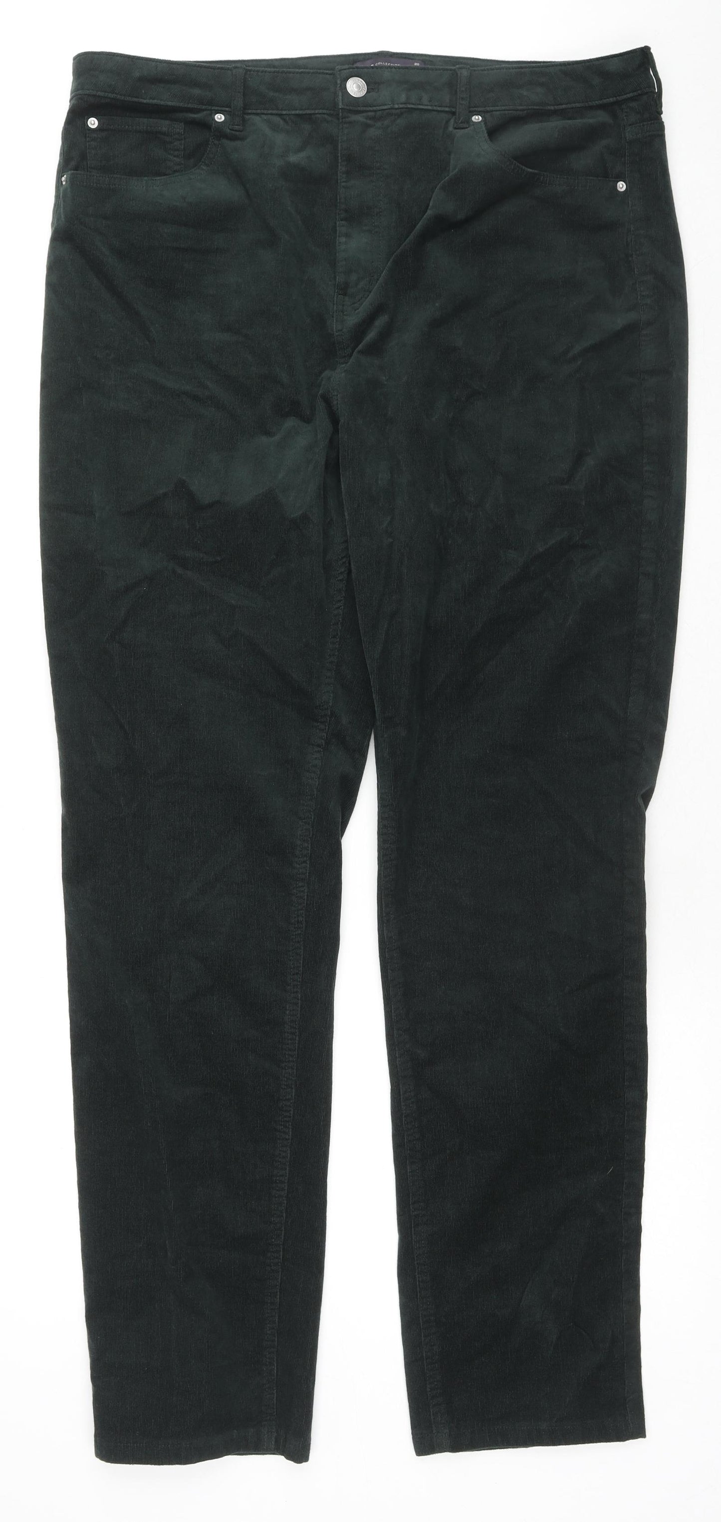 Marks and Spencer Womens Green Cotton Trousers Size 20 L32 in Regular Zip