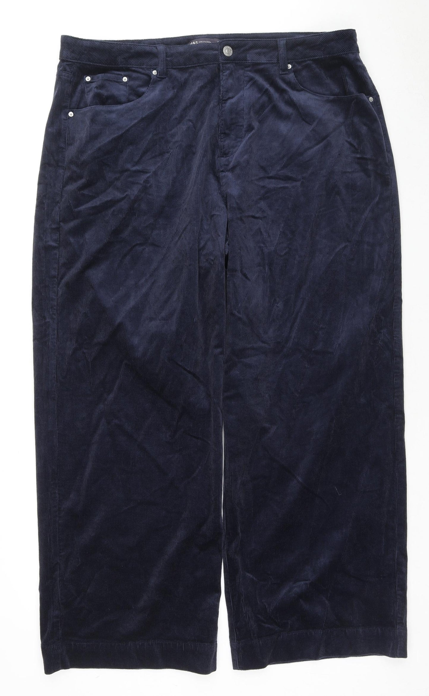 Marks and Spencer Womens Blue Cotton Trousers Size 22 L29 in Regular Zip