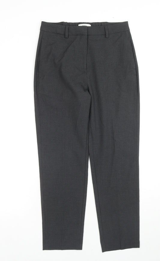Front view of Marks & Spencer boys’ black polyester chino trousers, size 8, years, 24-inch leg slim zip