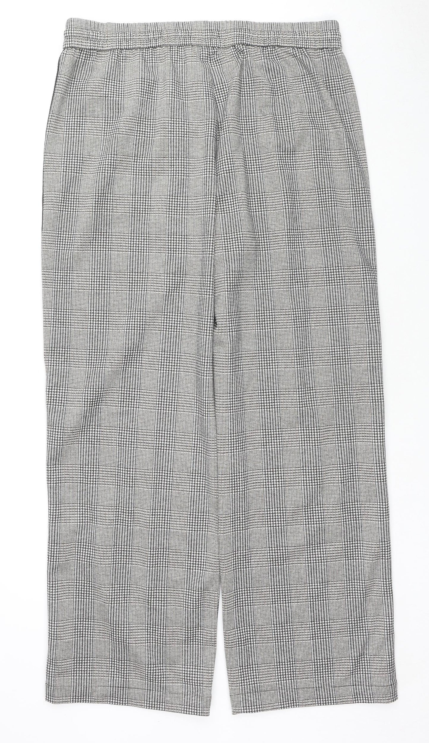 Marks and Spencer Womens Grey Check Polyester Trousers Size 18 L30 in Regular Drawstring