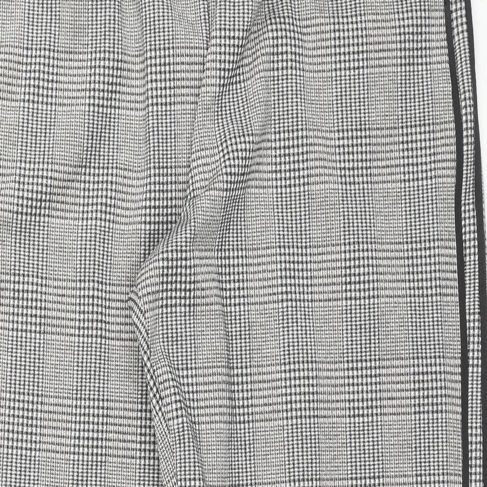 Marks and Spencer Womens Grey Check Polyester Trousers Size 18 L30 in Regular Drawstring