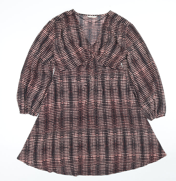 Marks and Spencer Womens Multicoloured Geometric Polyester Trapeze & Swing Size 12 V-Neck Pullover