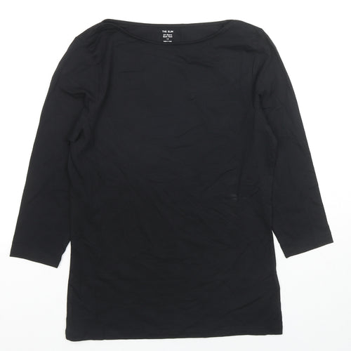 Marks and Spencer Womens Black Cotton Basic T-Shirt Size 12 Boat Neck
