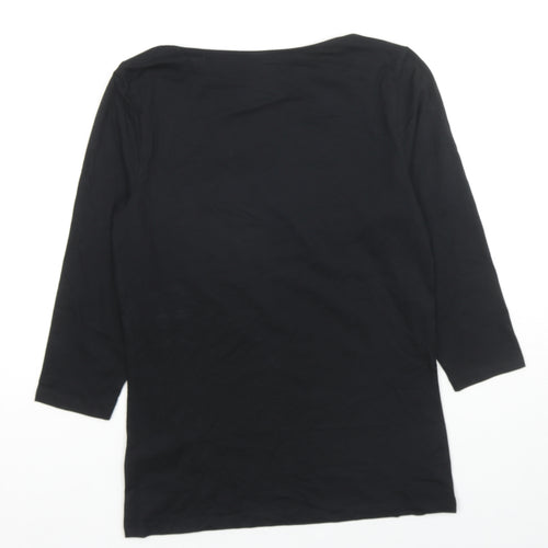 Marks and Spencer Womens Black Cotton Basic T-Shirt Size 12 Boat Neck