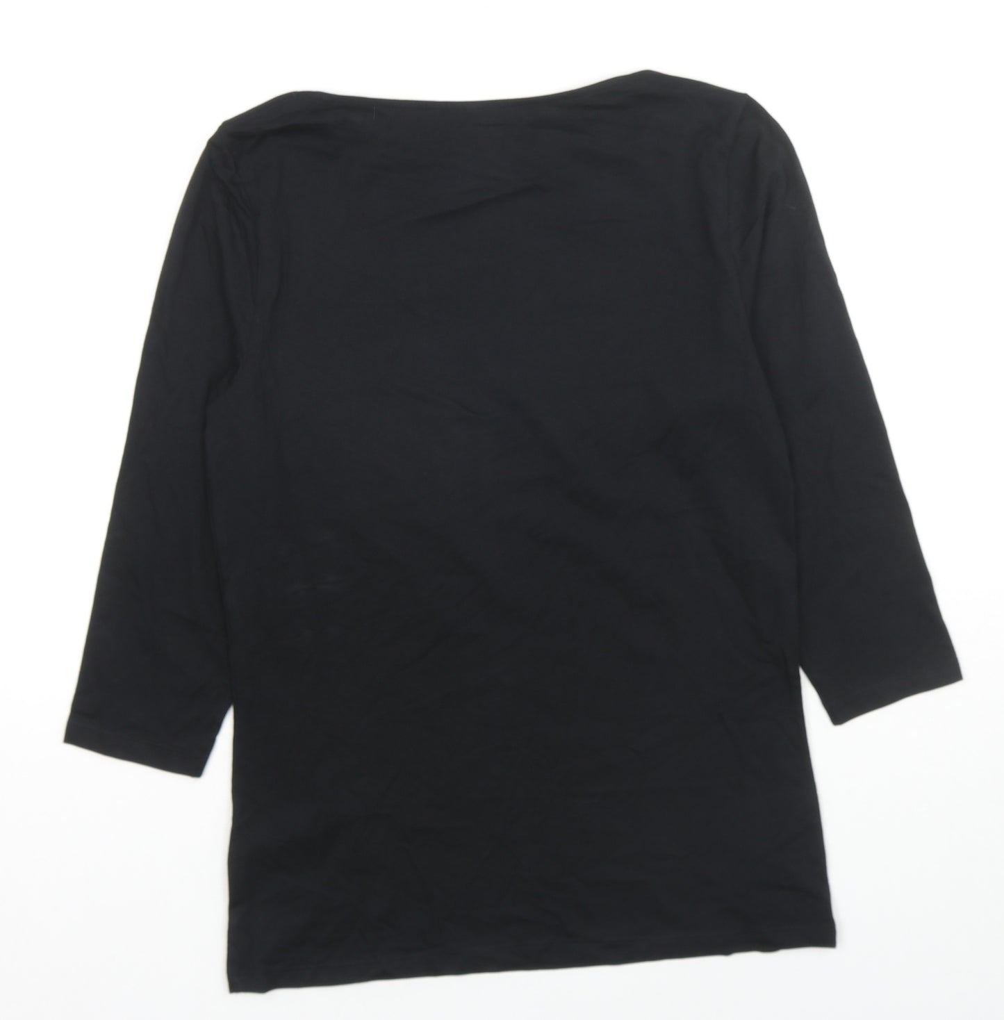Marks and Spencer Womens Black Cotton Basic T-Shirt Size 12 Boat Neck