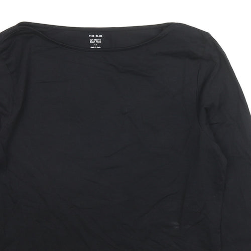 Marks and Spencer Womens Black Cotton Basic T-Shirt Size 12 Boat Neck