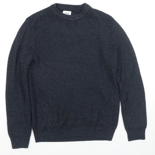 Marks and Spencer Womens Blue Round Neck Polyamide Pullover Jumper Size S