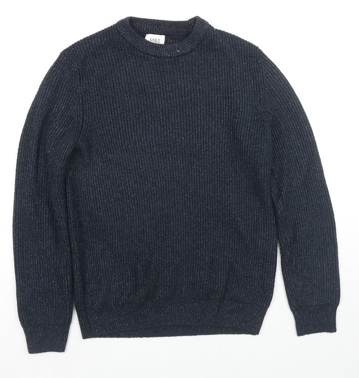 Marks and Spencer Womens Blue Round Neck Polyamide Pullover Jumper Size S