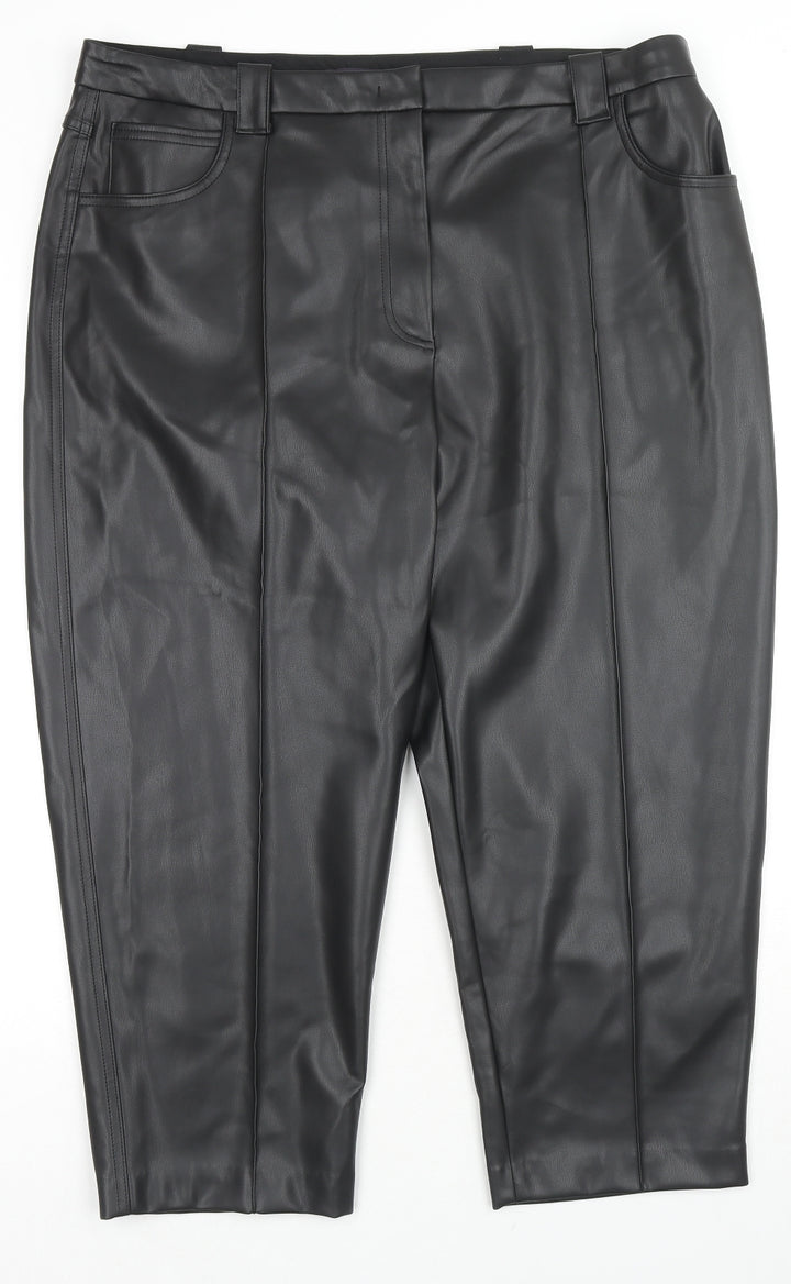 Marks and Spencer Womens Black Polyester Trousers Size 20 L23 in Regular Zip