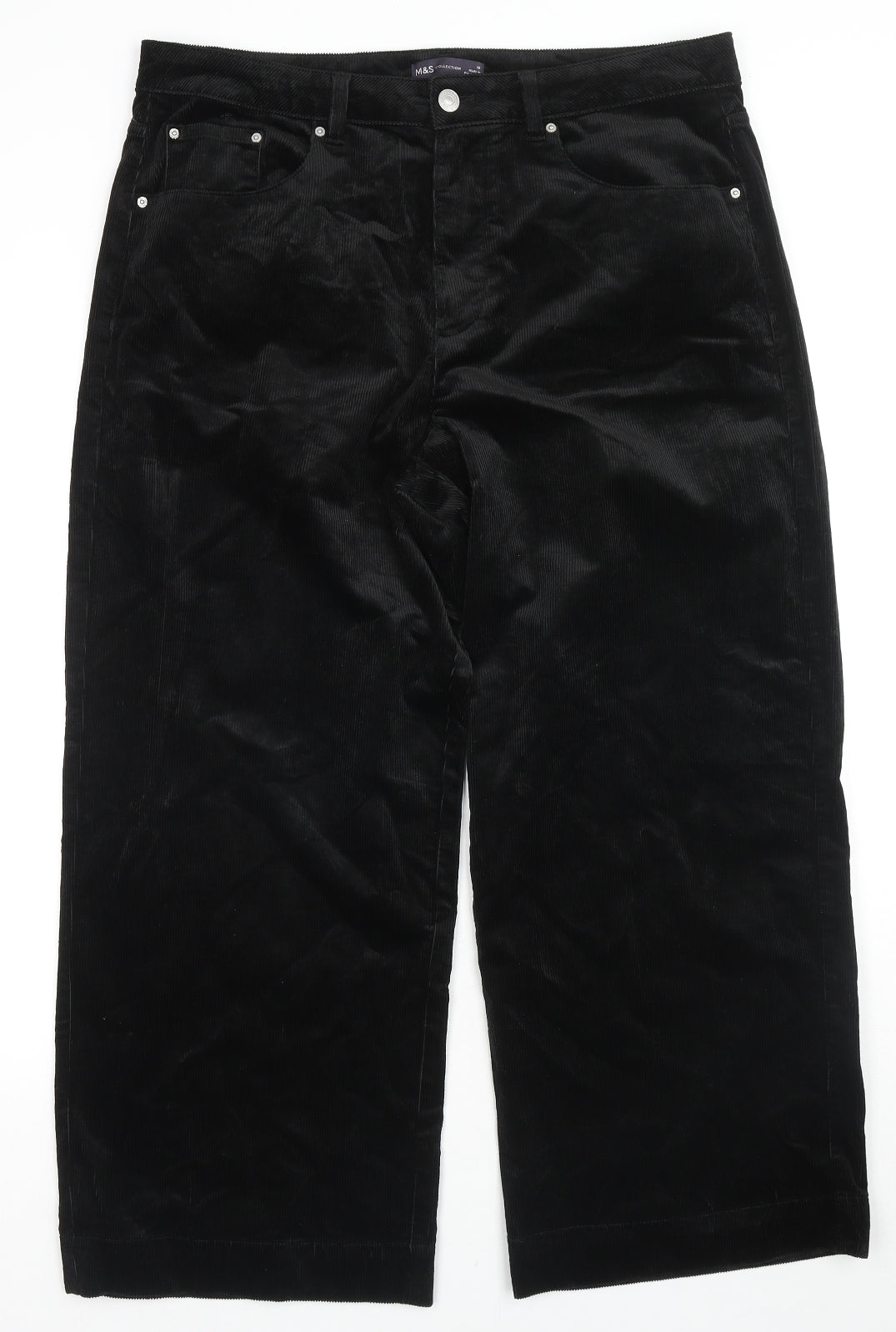 Marks and Spencer Womens Black Cotton Trousers Size 18 L26 in Regular Zip
