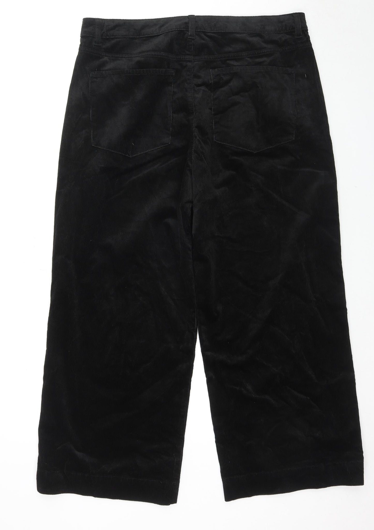Marks and Spencer Womens Black Cotton Trousers Size 18 L26 in Regular Zip