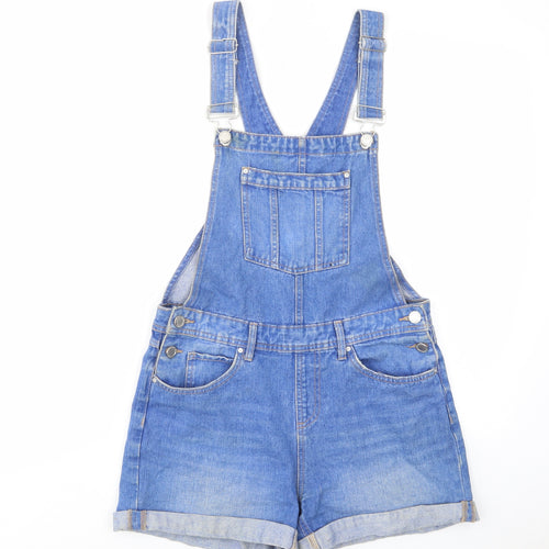 New Look Girls Blue Cotton Dungaree One-Piece Size 13 Years L3 in Button - Pockets, Belt Loops, Buttons