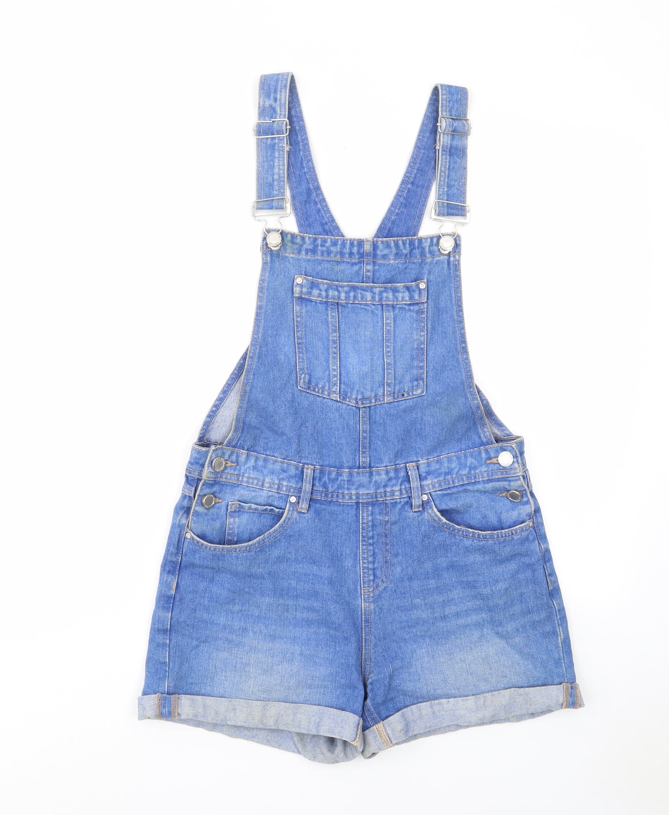 New Look Girls Blue Cotton Dungaree One-Piece Size 13 Years L3 in Button - Pockets, Belt Loops, Buttons