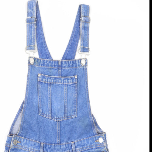 New Look Girls Blue Cotton Dungaree One-Piece Size 13 Years L3 in Button - Pockets, Belt Loops, Buttons