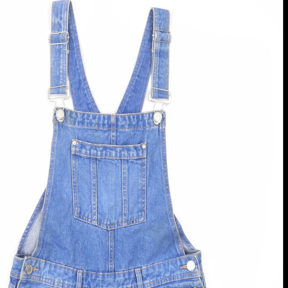 New Look Girls Blue Cotton Dungaree One-Piece Size 13 Years L3 in Button - Pockets, Belt Loops, Buttons