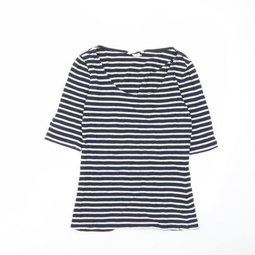 H&M Womens Blue Striped Cotton Basic T-Shirt Size S Scoop Neck - Stretch