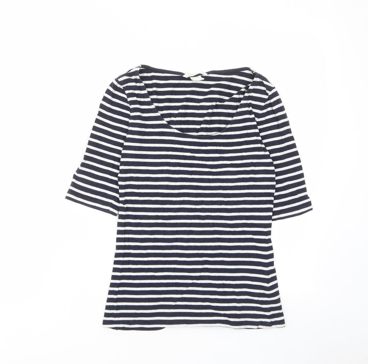 H&M Womens Blue Striped Cotton Basic T-Shirt Size S Scoop Neck - Stretch