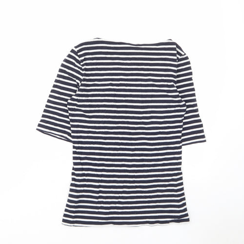 H&M Womens Blue Striped Cotton Basic T-Shirt Size S Scoop Neck - Stretch