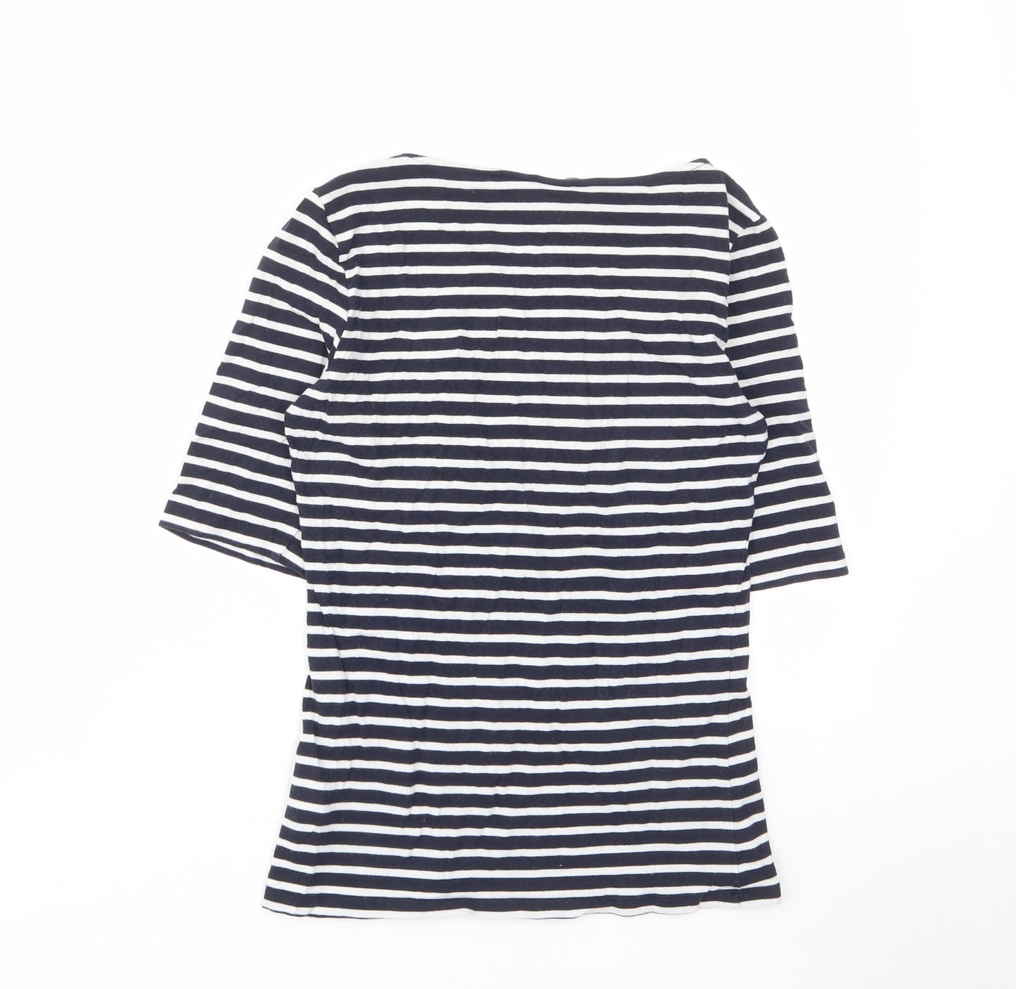 H&M Womens Blue Striped Cotton Basic T-Shirt Size S Scoop Neck - Stretch
