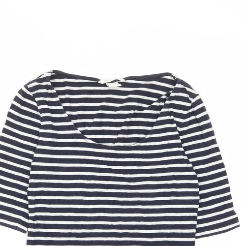 H&M Womens Blue Striped Cotton Basic T-Shirt Size S Scoop Neck - Stretch