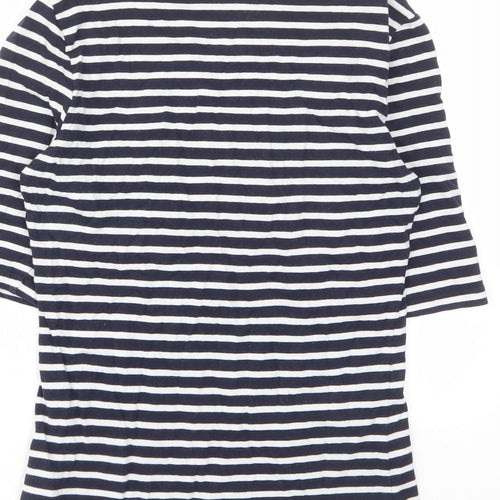 H&M Womens Blue Striped Cotton Basic T-Shirt Size S Scoop Neck - Stretch