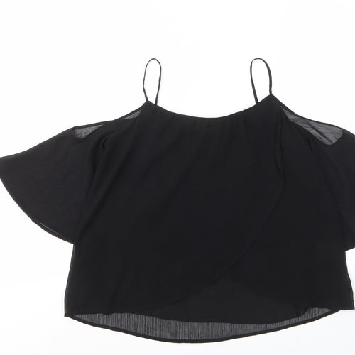 Lush Womens Black Polyester Basic T-Shirt Size S Scoop Neck - Lined, Off shouder