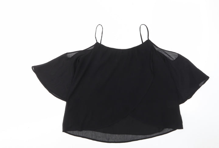 Lush Womens Black Polyester Basic T-Shirt Size S Scoop Neck - Lined, Off shouder
