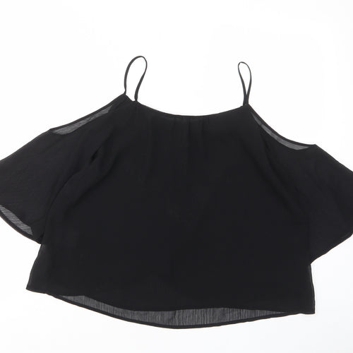 Lush Womens Black Polyester Basic T-Shirt Size S Scoop Neck - Lined, Off shouder