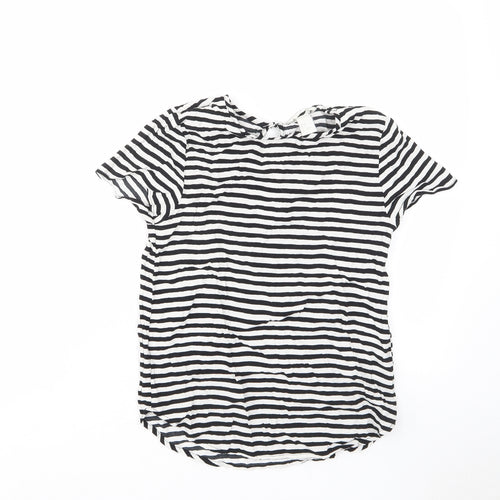 H&M Womens White Striped Viscose Basic T-Shirt Size 6 Crew Neck