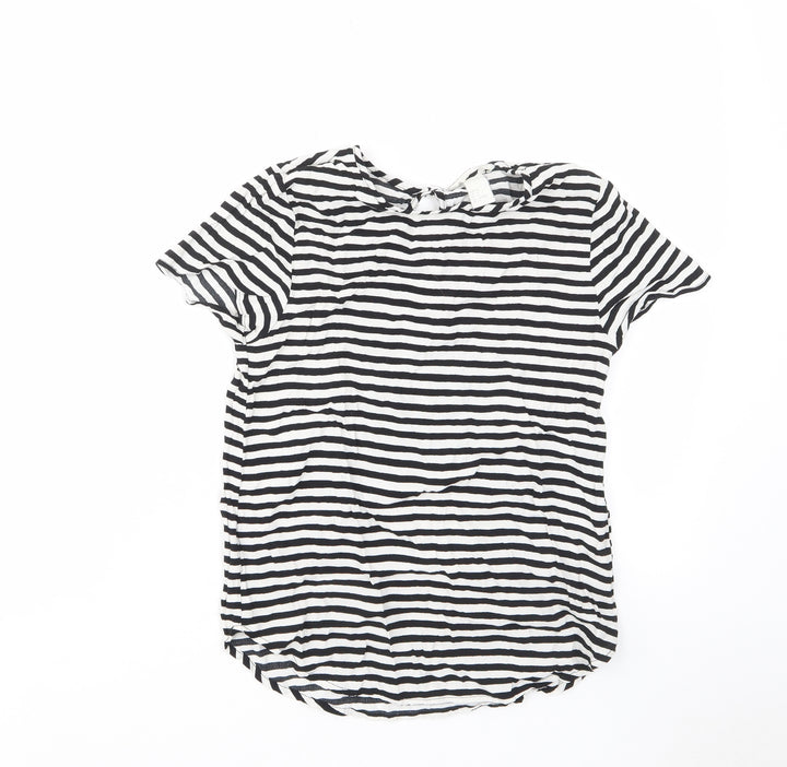 H&M Womens White Striped Viscose Basic T-Shirt Size 6 Crew Neck