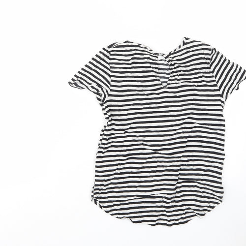 H&M Womens White Striped Viscose Basic T-Shirt Size 6 Crew Neck
