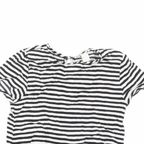 H&M Womens White Striped Viscose Basic T-Shirt Size 6 Crew Neck