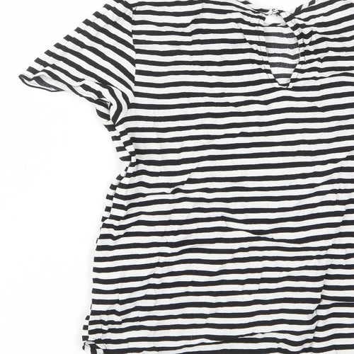 H&M Womens White Striped Viscose Basic T-Shirt Size 6 Crew Neck