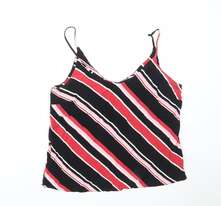 New Look Womens Red Striped Viscose Camisole Tank Size 14 V-Neck