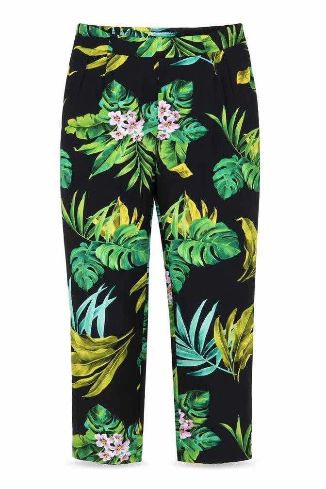 Carolina Belle Womens Black Geometric Polyester Trousers Size 10 L27 in Regular - Pockets, Pleated Front