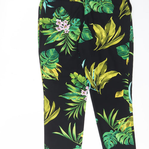 Carolina Belle Womens Black Geometric Polyester Trousers Size 10 L27 in Regular - Pockets, Pleated Front