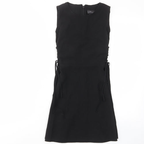 Topshop Womens Black Polyester A-Line Size 10 Crew Neck Zip - Tie Sides