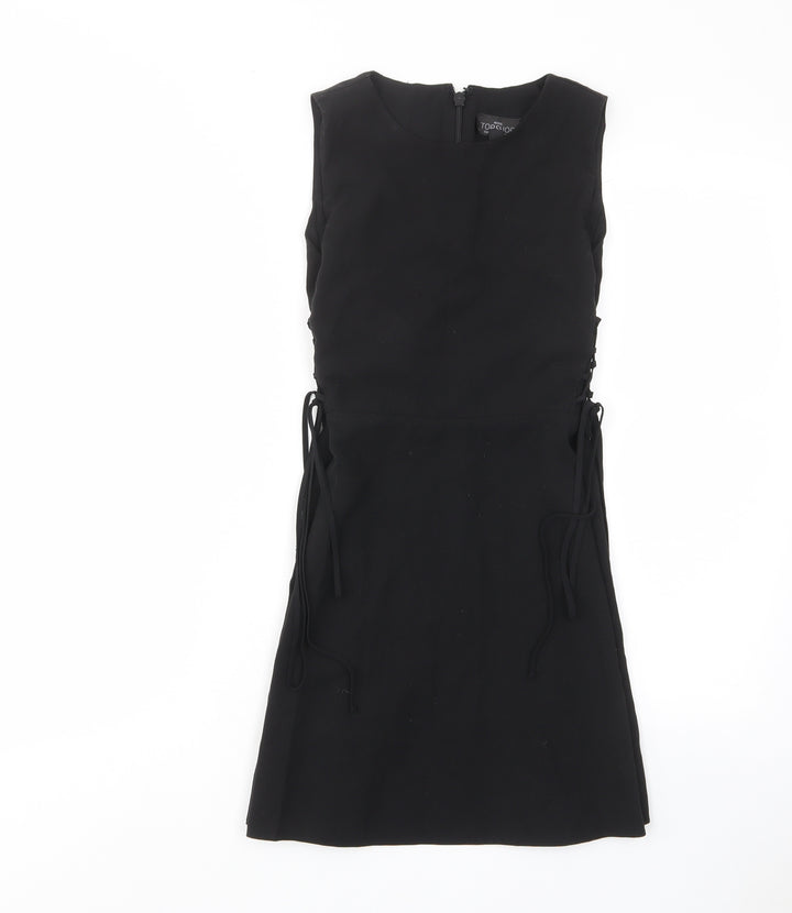 Topshop Womens Black Polyester A-Line Size 10 Crew Neck Zip - Tie Sides