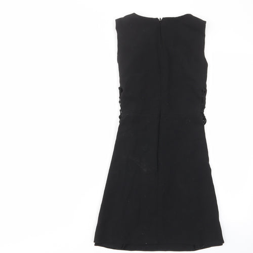 Topshop Womens Black Polyester A-Line Size 10 Crew Neck Zip - Tie Sides