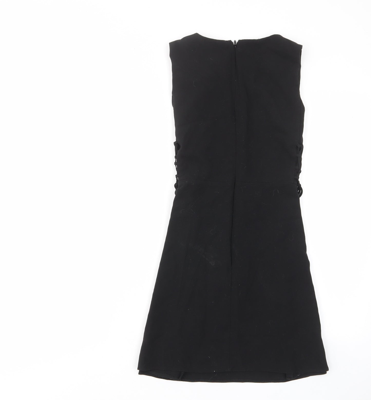 Topshop Womens Black Polyester A-Line Size 10 Crew Neck Zip - Tie Sides