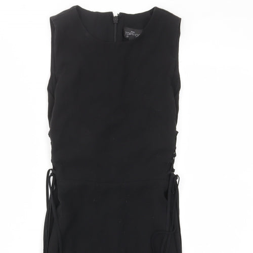 Topshop Womens Black Polyester A-Line Size 10 Crew Neck Zip - Tie Sides