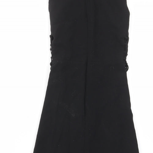 Topshop Womens Black Polyester A-Line Size 10 Crew Neck Zip - Tie Sides