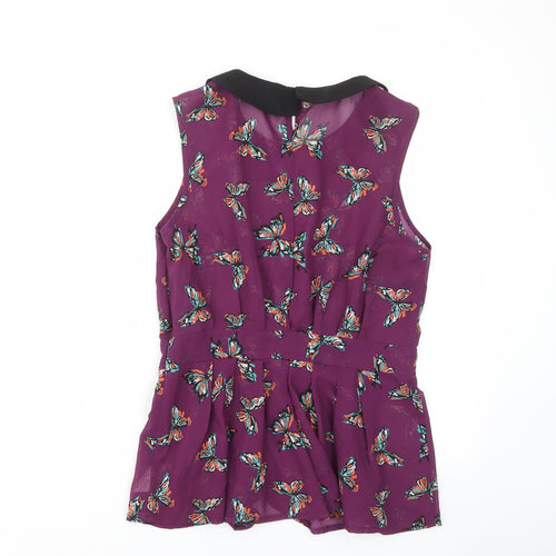 Influence Womens Purple Geometric Polyester Basic Tank Size 12 Collared - Butterfly, Pleated