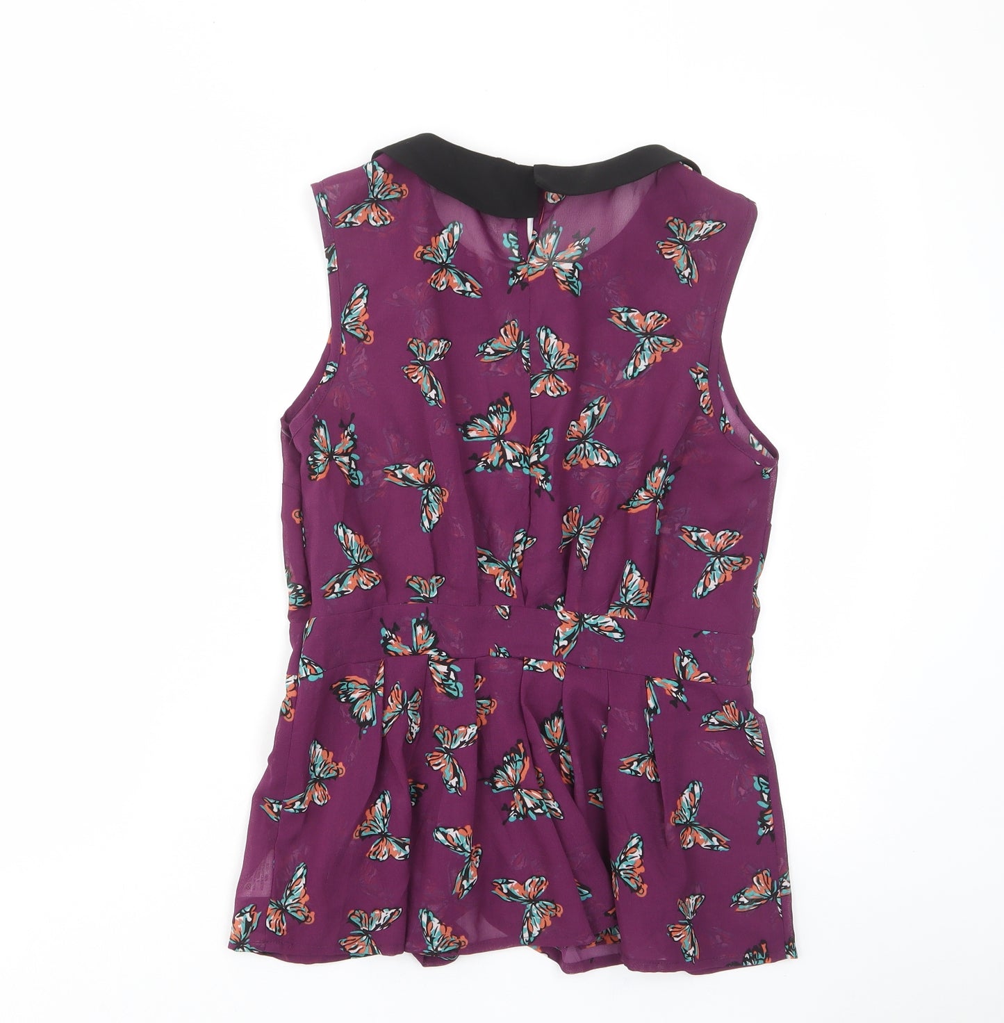 Influence Womens Purple Geometric Polyester Basic Tank Size 12 Collared - Butterfly, Pleated