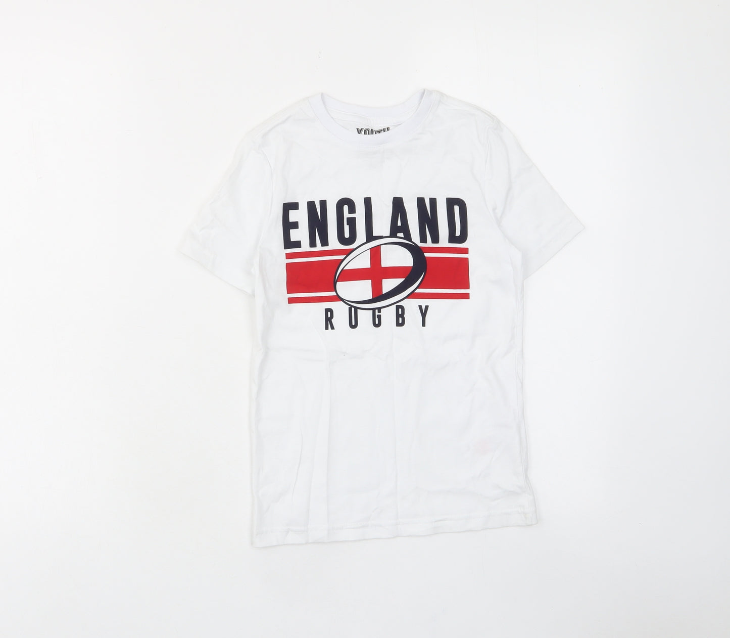 England Rugby Boys White Cotton Basic T-Shirt Size 5-6 Years Crew Neck Pullover