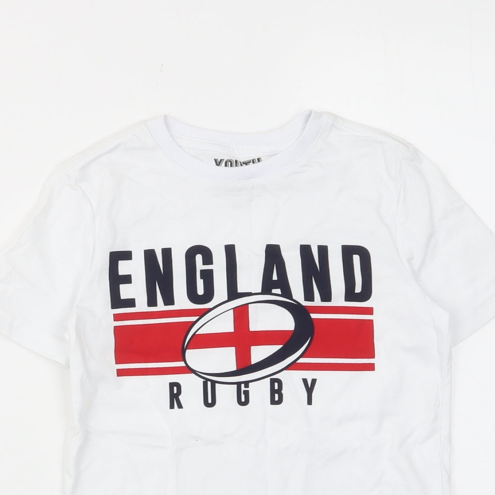 England Rugby Boys White Cotton Basic T-Shirt Size 5-6 Years Crew Neck Pullover