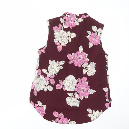 Debenhams Womens Purple Floral Polyester Basic T-Shirt Size 10 V-Neck - Glitter